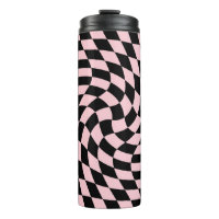 Retro Warped Pastel Black Pink Checks Chequered