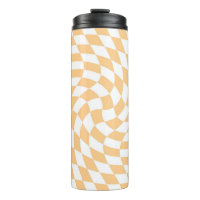 Retro Warped Pastel Peach Checks Chequered