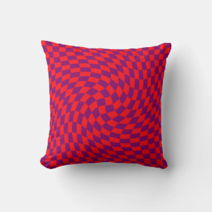 Retro Warped Red Purple Checks Chequered   Cushion