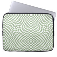 Retro Warped Sage Green White Checks Chequered