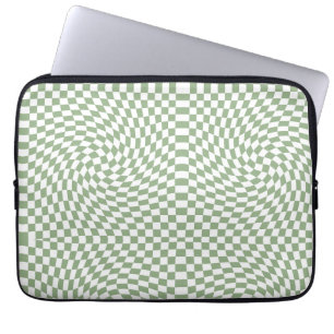 Retro Warped Sage Green White Checks Chequered   Laptop Sleeve