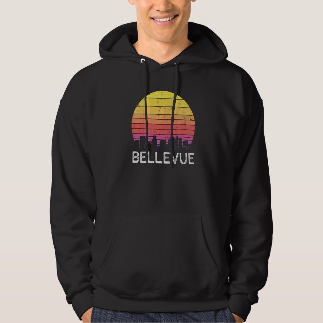 Retro Washington Bellevue Skyline Vintage Urban Bu Hoodie (Front)