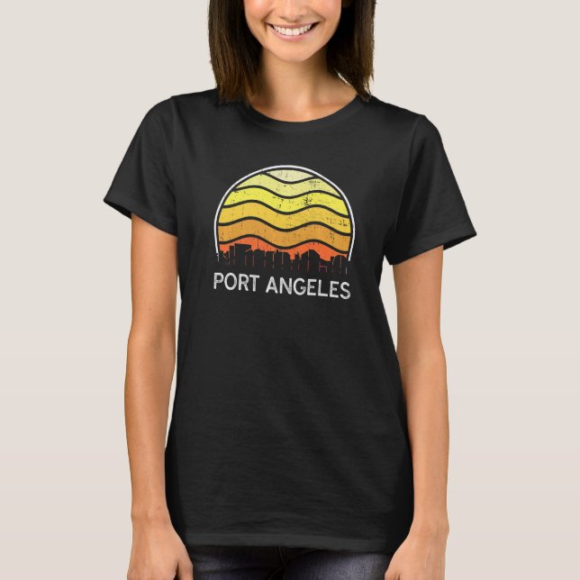 Retro Washington Port Angeles Visitors Skyline Vin T-Shirt (Front)