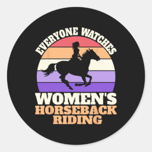Retro Watch Womens Horseback Riding  Classic Round Sticker