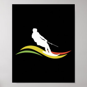 Retro Water Ski Skiing Waterski Waterskiing Waves Poster