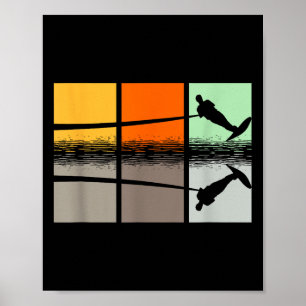 Retro Water Skiing Silhouette Wave Lover Ski Rope  Poster
