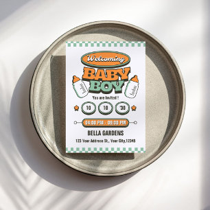 Retro watercolor Baby Boy Baby Shower Invitation