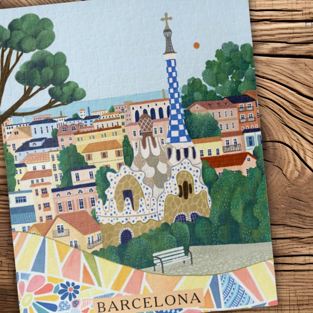 Retro Watercolor Barcelona Spain Travel  Jigsaw Puzzle (Creator Uploaded)