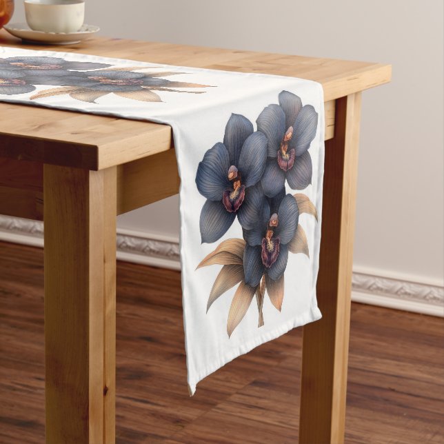 Retro watercolor black orchids table runner (In Situ)