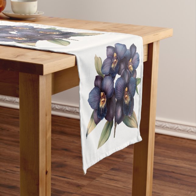 Retro watercolor black orchids table runner (In Situ)