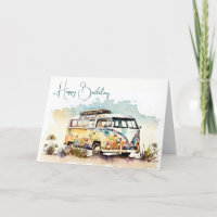 Retro Watercolor Bus With Flowers