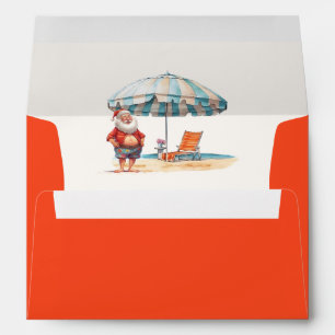 Retro Watercolor Christmas in July Summer Santa Envelope