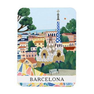 Retro Watercolor Coloful Barcelona Spain Travel Magnet