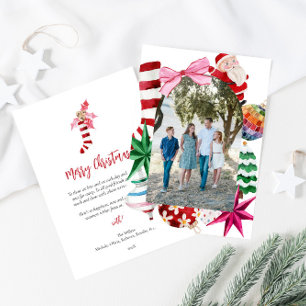 Retro Watercolor Family Photo Christmas Holiday Card