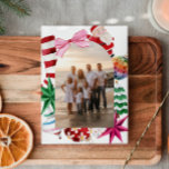 Retro Watercolor Family Photo Christmas Holiday Card<br><div class="desc">Bring back the charm of a classic Christmas with this kitsch-inspired watercolor holiday card. Featuring a single photo in a vintage-style arch frame,  the front is adorned with nostalgic details and cheerful colours. The back includes space for a heartfelt message—perfect for spreading retro holiday cheer with a personal touch.</div>