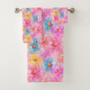 Retro Watercolor Floral Pattern Bath Towel Set