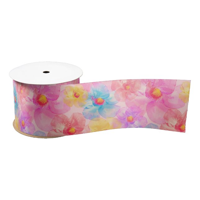 Retro Watercolor Floral Pattern Satin Ribbon (Spool)