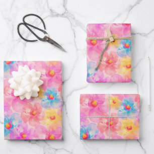 Retro Watercolor Floral Pattern Wrapping Paper Sheet