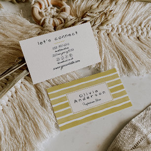 Retro Watercolor Green Stripes Unique Boho Chic Business Card