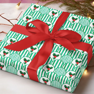Retro Watercolor Holly Geometric Christmas Pattern Wrapping Paper
