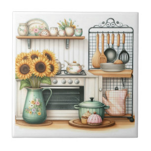 Retro Watercolor Kitchen Ceramic Tile