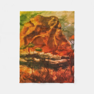 Retro Watercolor of Haystack Rock Fleece Blanket