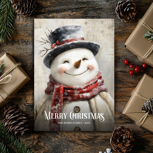 Retro Watercolor Red White Christmas Snowman Cards (Retro Watercolor Red White Christmas Snowman Cards)