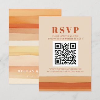 Retro Watercolor Stripes Terracotta Orange QR CODE RSVP Card