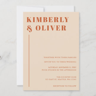 Retro Watercolor Stripes Terracotta Orange Wedding Invitation