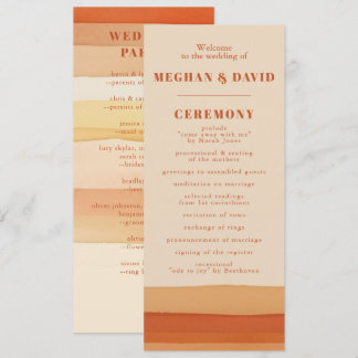 Retro Watercolor Stripes Terracotta Orange Wedding Program