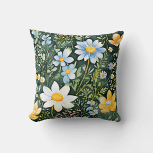 Retro Watercolor Wildflowers Seamless Pattern Cushion