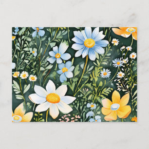 Retro Watercolor Wildflowers Seamless Pattern Postcard