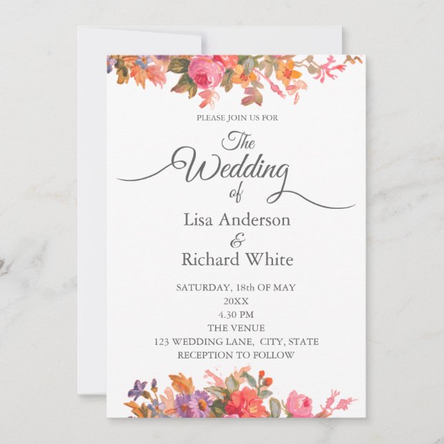 Retro Watercolour Florals Invitation (Front)