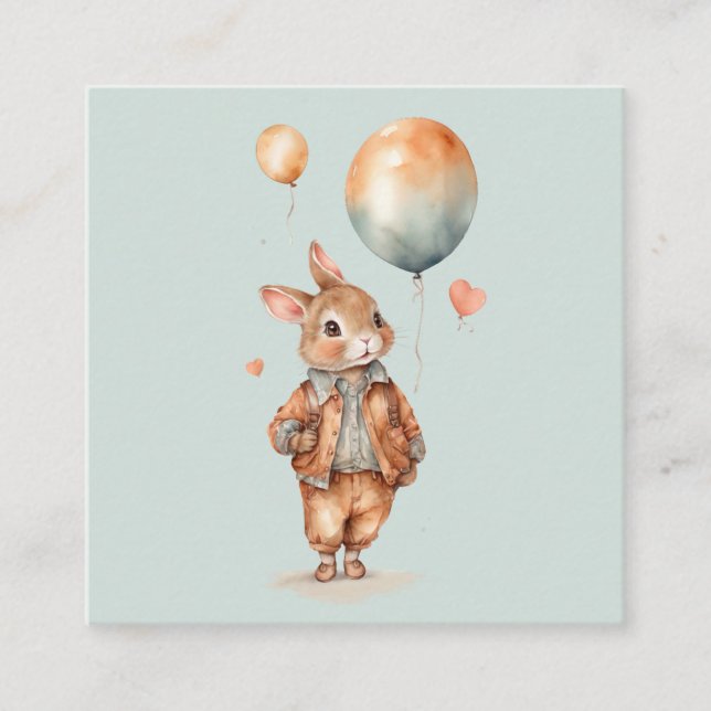 Retro watercolour Little bunny boy with balloons  Enclosure Card (Front)