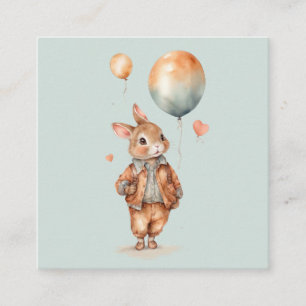 Retro watercolour Little bunny boy with balloons  Enclosure Card