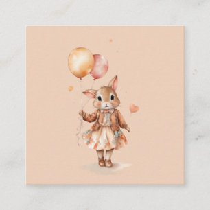 Retro watercolour Little bunny girl with balloons Enclosure Card