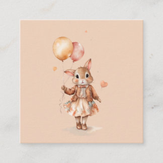Retro watercolour Little bunny girl with balloons  Enclosure Card