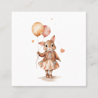 Retro watercolour Little bunny girl with balloons  Square Business Card