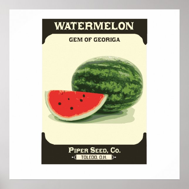 Retro Watermelon Seed Packet Melon Poster Print (Front)