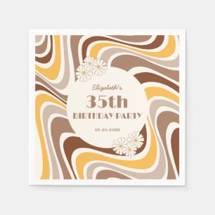 Retro Wave Artistic Flower Arch Brown Birthday Napkin