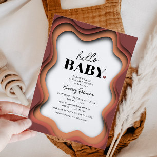 Retro Wave Burnt Orange Baby Shower Invitation