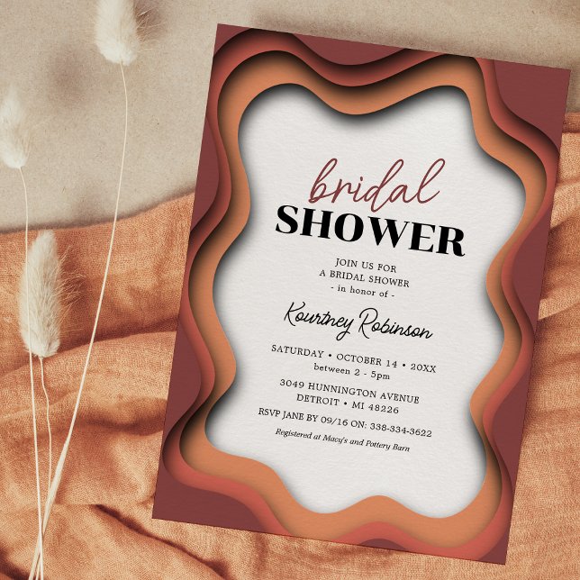 Retro Wave Burnt Orange Bridal Shower Invitation (Creator Uploaded)