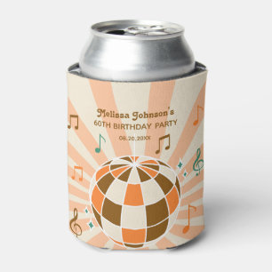 Retro Wave Disco Ball Musical Orange Birthday Can Cooler