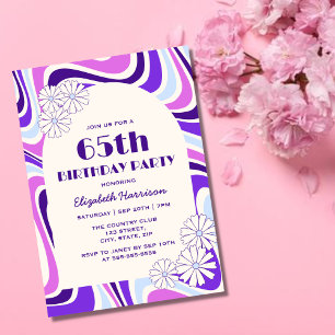 Retro Wave Flower Arch Violet Blue Birthday Invitation