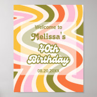 Retro Wave Flower Green 40th Birthday Welcome