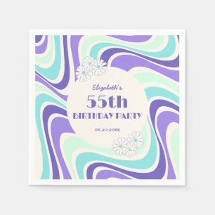 Retro Wave Flower Mint Blue Birthday Napkin