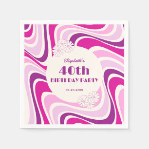 Retro Wave Flower Purple Pink Birthday Napkin