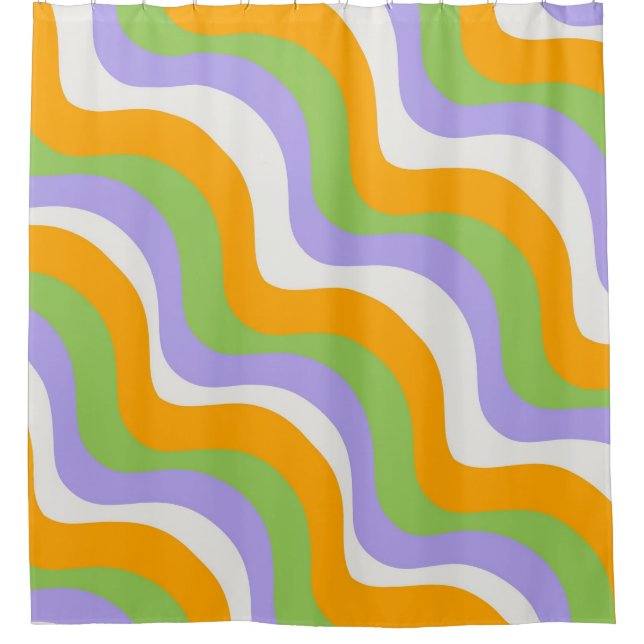 Retro Wave Groovy Curl Layer Abstract Y2k Pattern Shower Curtain (Front)