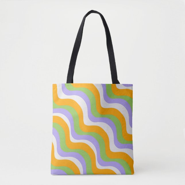 Retro Wave Groovy Curl Layer Abstract Y2k Pattern Tote Bag (Front)