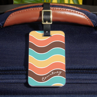 Retro Wave Groovy Teal Brown Mustard Personalised Luggage Tag